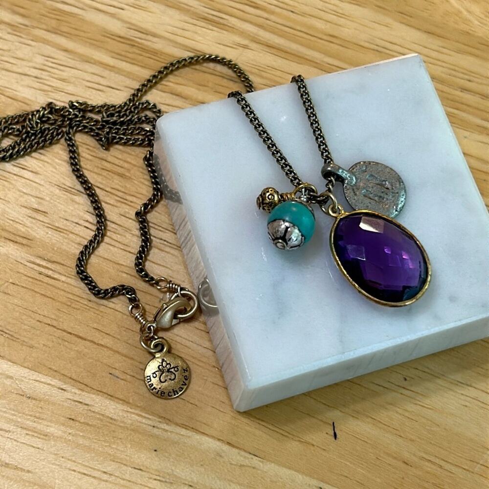 Marie Chavez Pendant Necklace #A146 purple gold tone